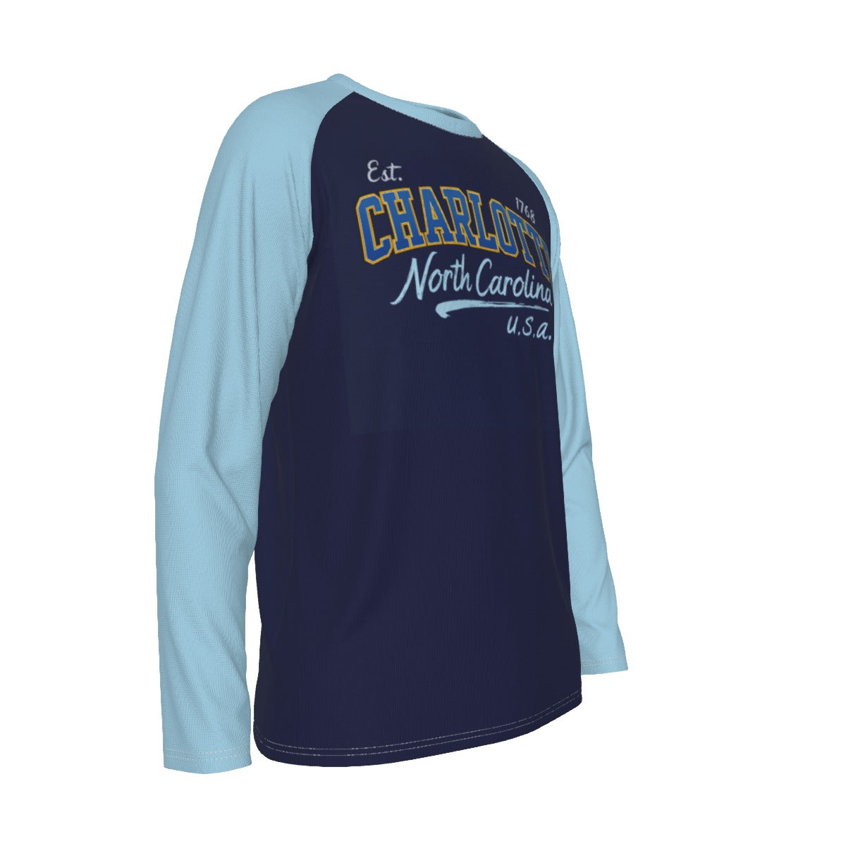 Charlotte NC Est 1768 Long Sleeve Shirt – Navy Light Blue Varsity Raglan Tee