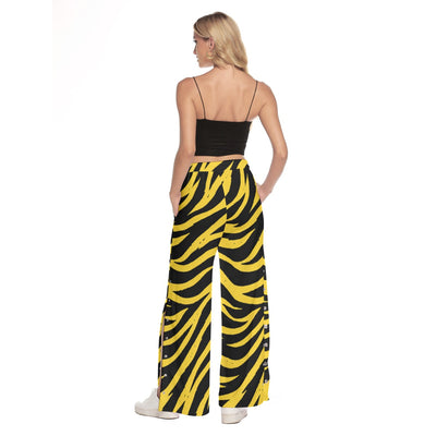 White Smoke Pittsburgh Football Yellow Black Zebra Women's Side Slit Snap Button Trousers