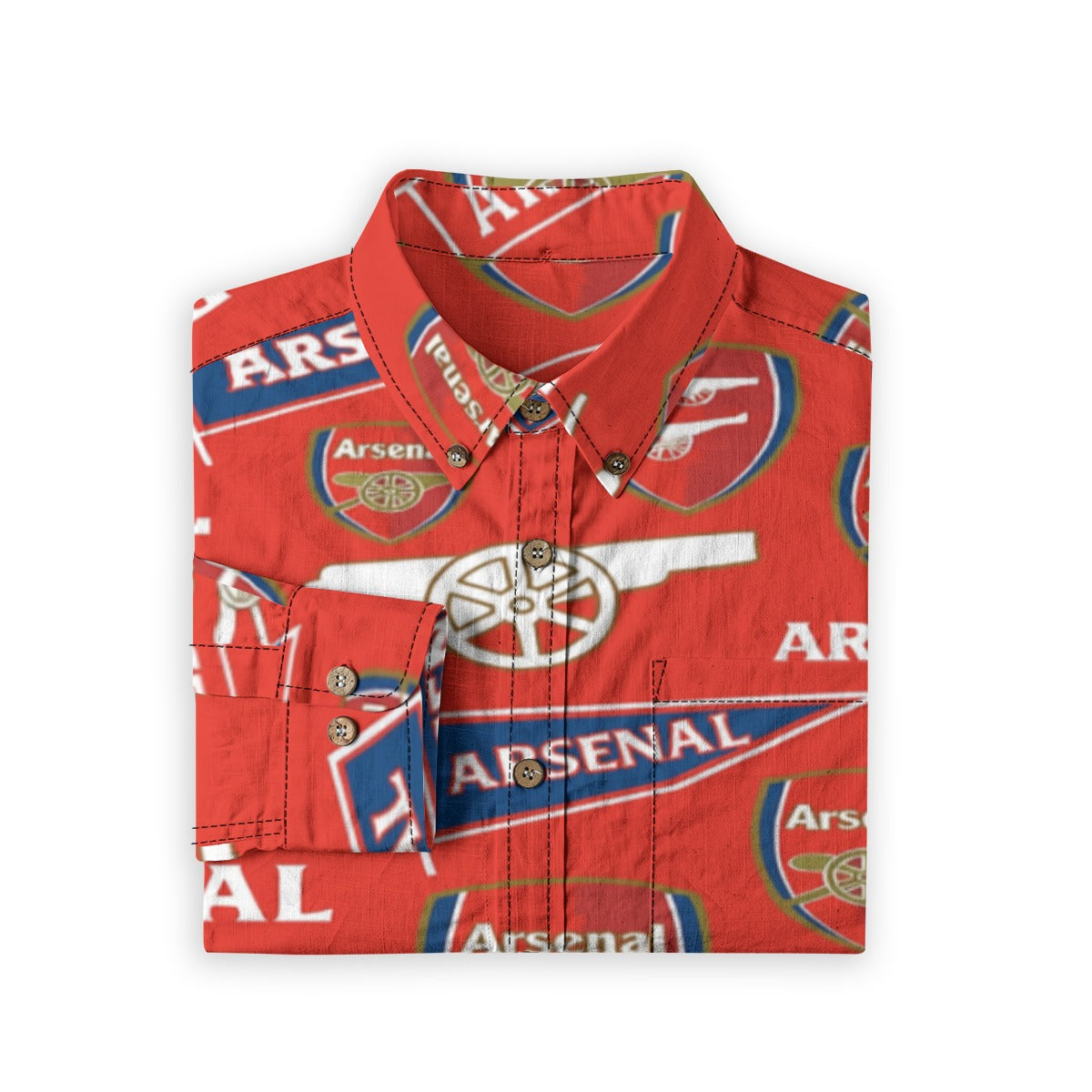 Arsenal FC Men's Casual Lapel Long Sleeve Shirt|125GSM Cotton