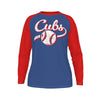 Chicago Baseball Blue and Red Shirt – Vintage Script Long Sleeve Raglan Tee – football shirt, game day outfit, image 1.0