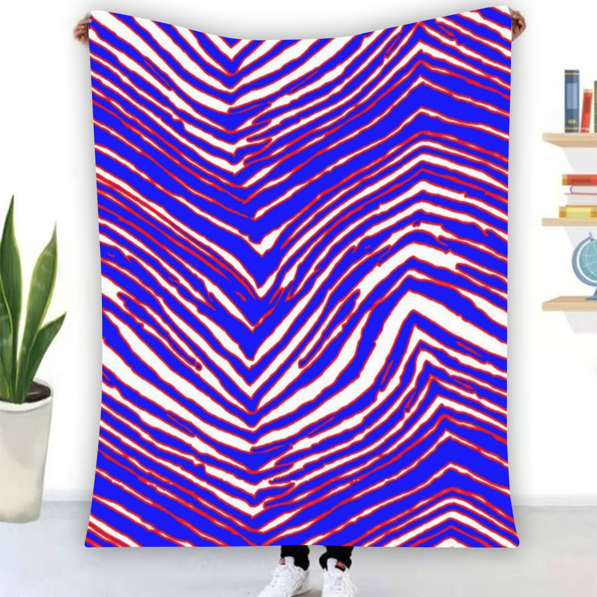 Buffalo football Flannel Blanket – Red Blue White Zebra Game Day Style