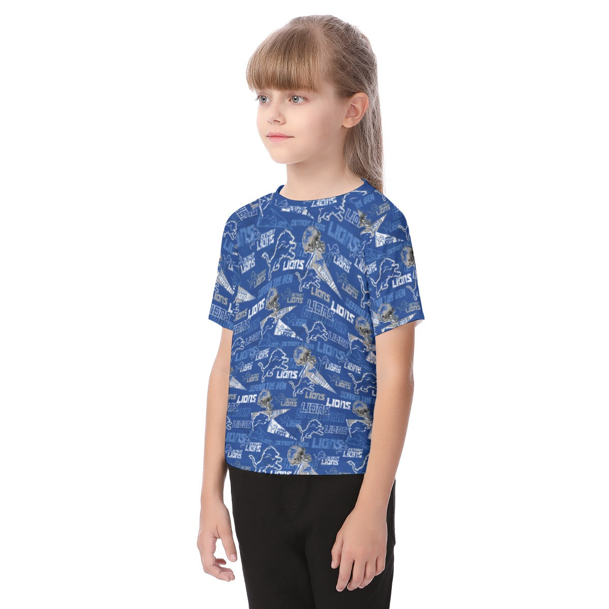 detroit-lions-kids-t-shirt blue silver football side view casual fit