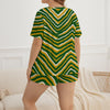 Light Gray Green Bay Football Yellow Green Women’s Soft-Touch Pajama Set With Shorts – Game Day Lounge Wear