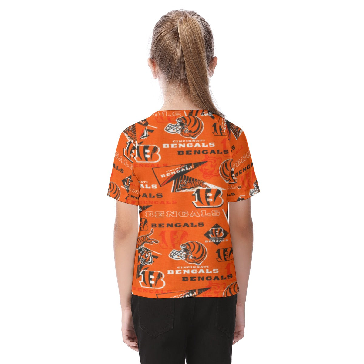 cincinnati-bengals-kids-raglan-sleeve-t-shirt black orange football close-up design
