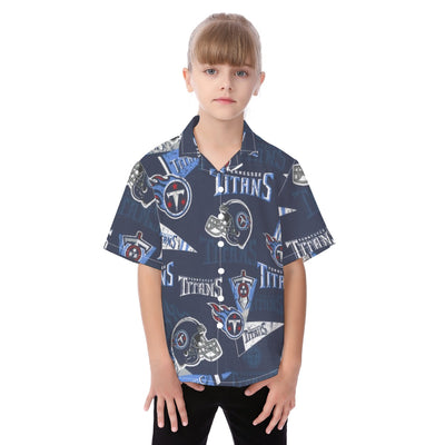 Tennessee Titans Kid's Hawaiian Vacation Shirt navy light blue football back view game day look