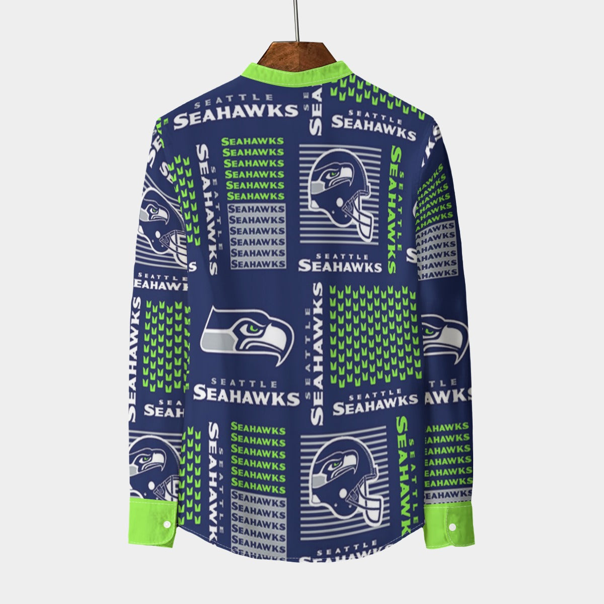 Seattle Seahawks-themed shirt on a mannequin against a white background