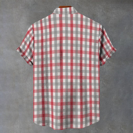 Alabama Football Stand Collar Shirt Men – Crimson Plaid 110GSM Lightweight Game Day Style