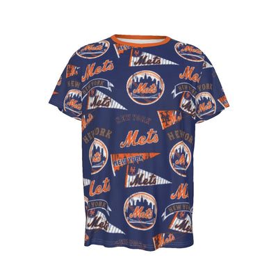 New York Mets Men's Round Neck Short Sleeve T-Shirt new york mets baseball fan apparel city game day outfit