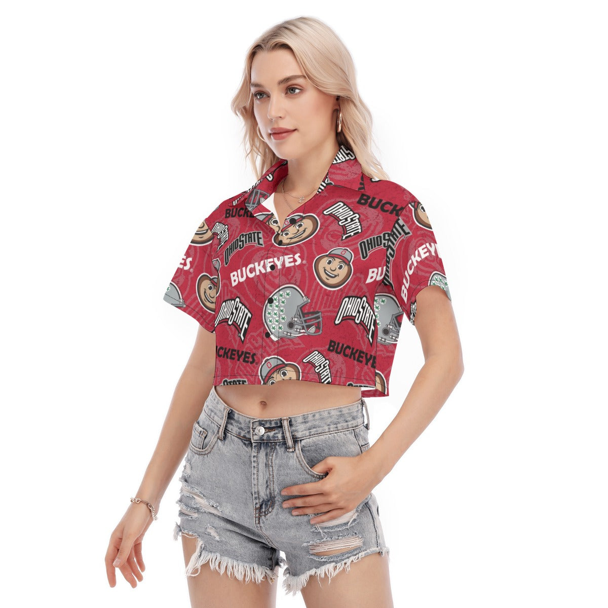 Ohio State Buckeyes Women's Cropped Shirt White game day varsity apparel