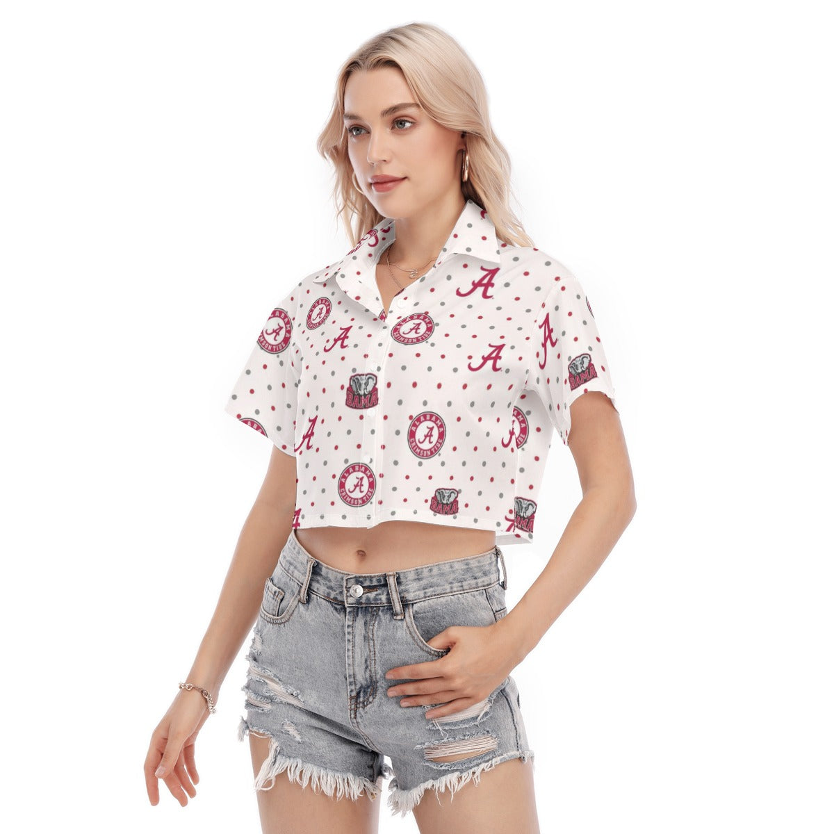 Alabama Crimson Tide Women's Cropped Shirt White varsity sports apparel