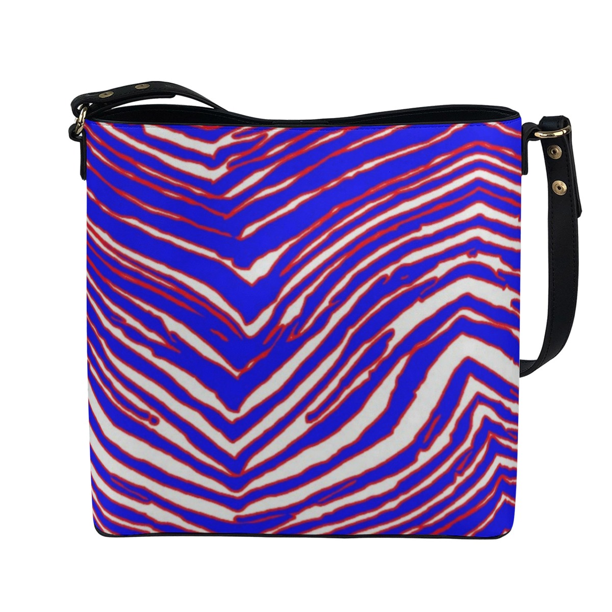 White Smoke Minimalist Square Crossbody Bucket Bag – Red Blue White Zebra Game Day Style