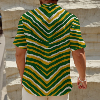 Dim Gray Green Bay Football Yellow Green Men’s Henley Polo Shirt – Game Day Streetwear