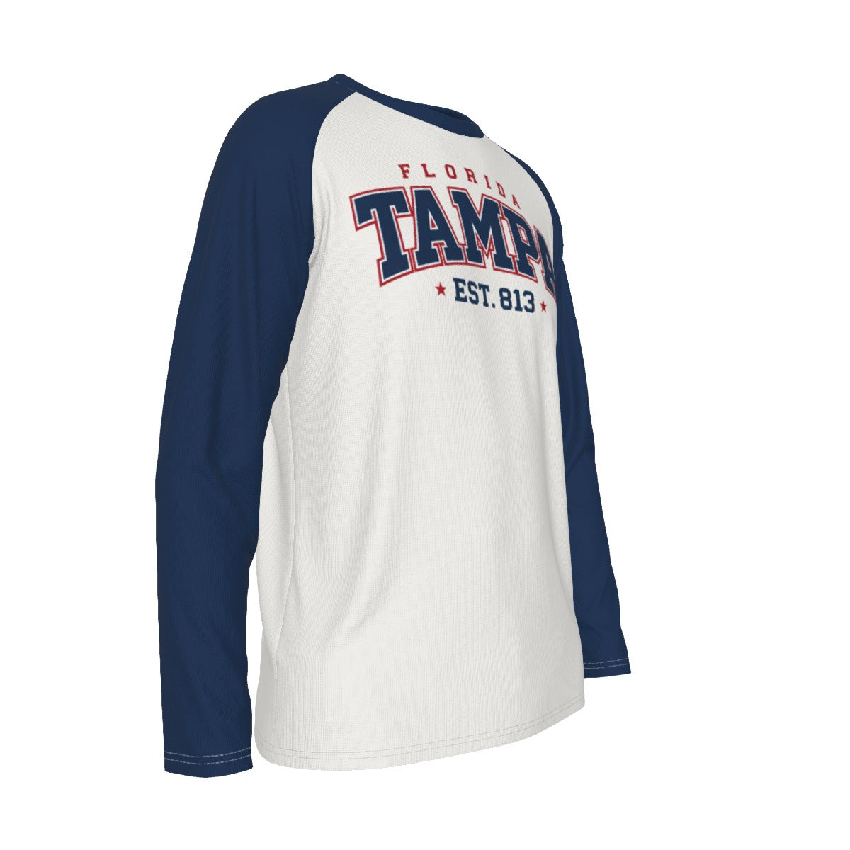 White Smoke Florida Tampa EST 813 White and Navy Long Sleeve Shirt Men Varsity Raglan Tee