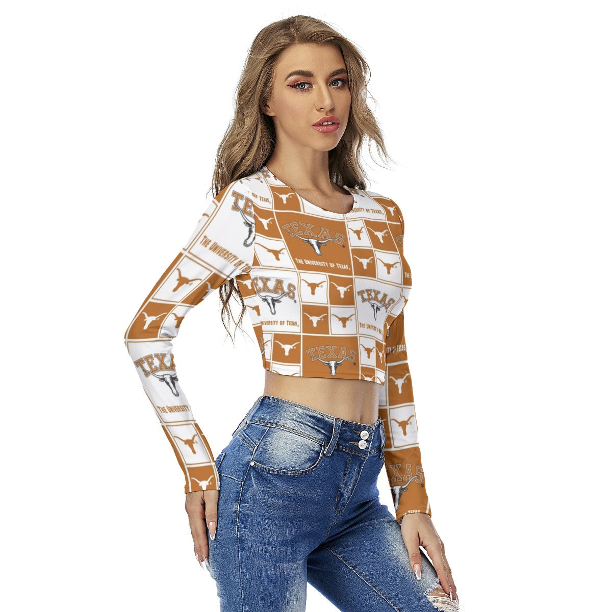 Texas at Austin - Longhorns Women's Round Neck Crop Top T-Shirt White varsity sports apparel