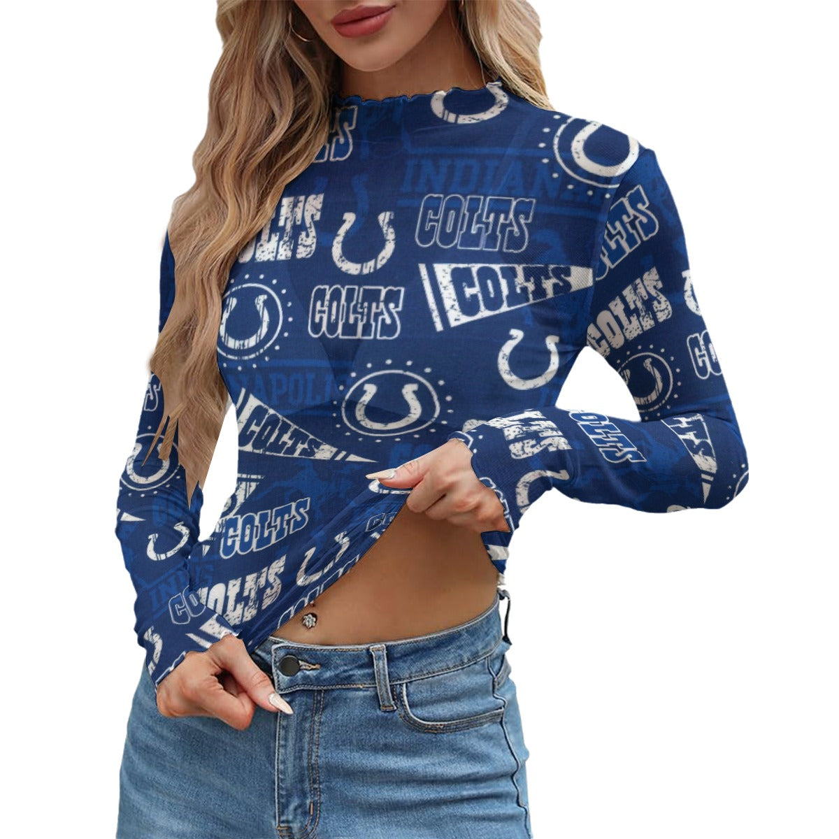 Indianapolis Colts Women's Mesh T-shirt blue white football outfit back view