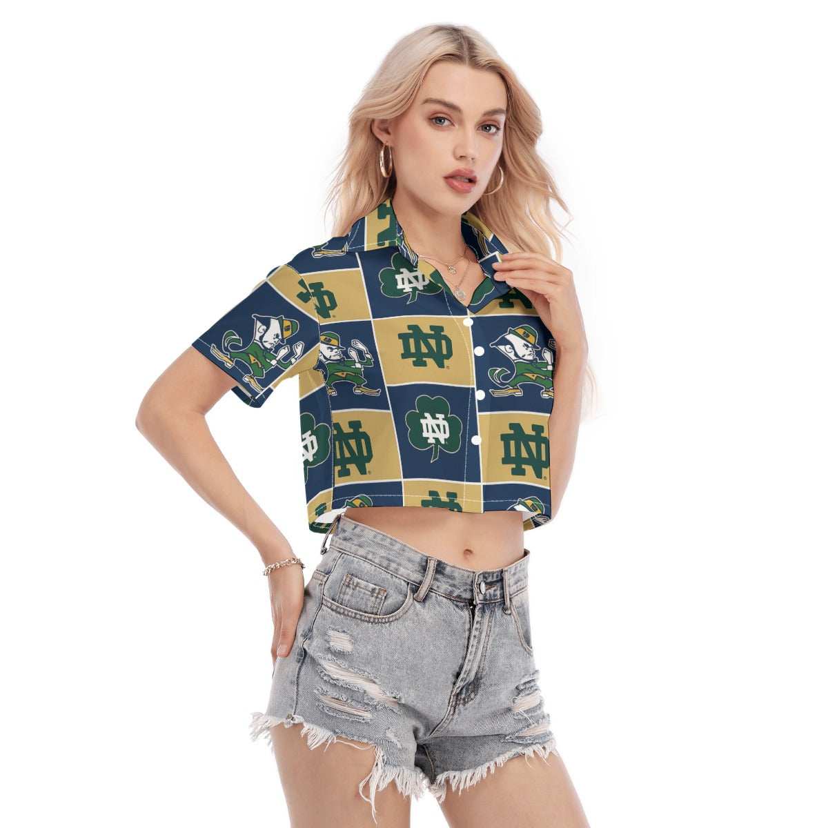 Notre Dame Fighting Irish Women's Cropped Shirt White varsity sports apparel