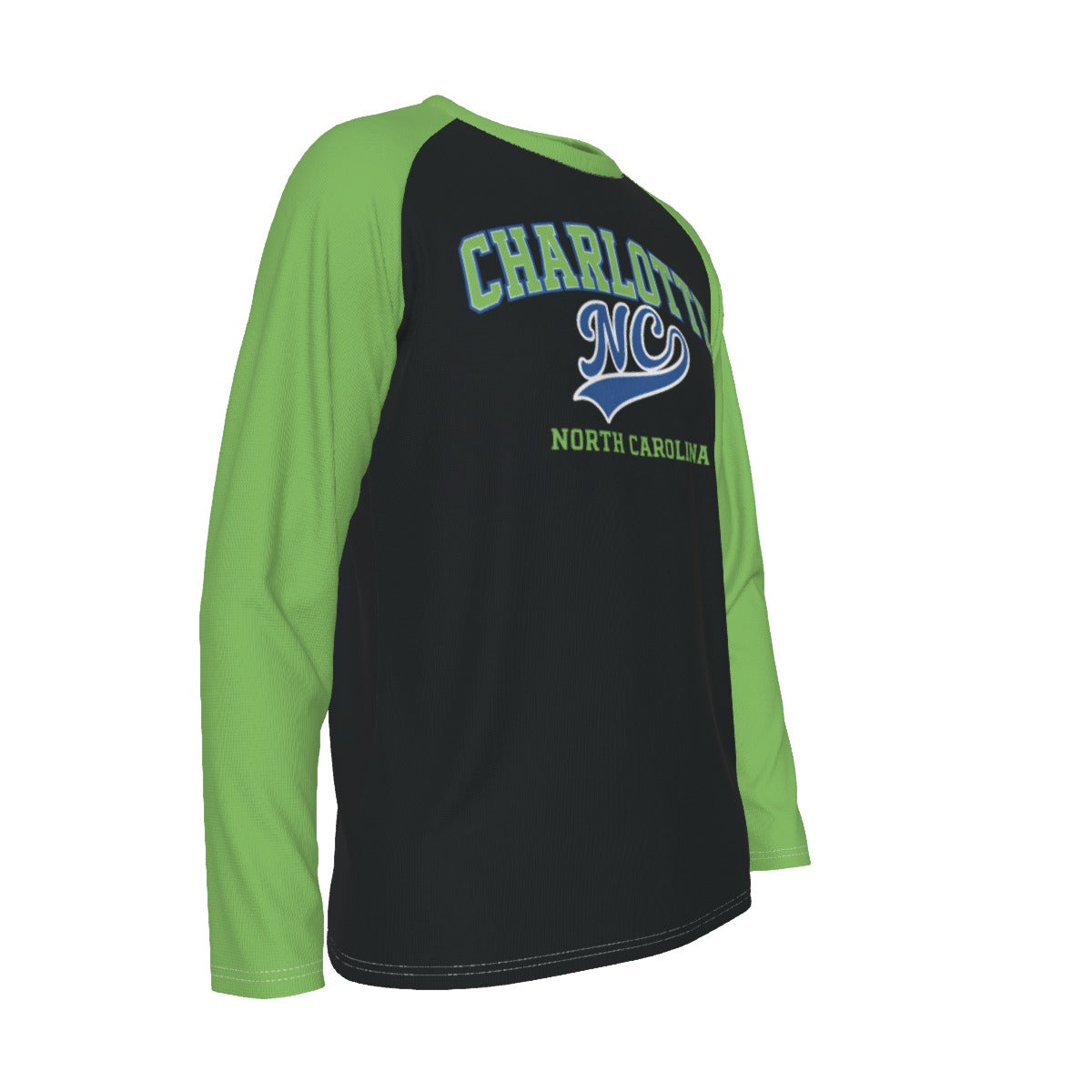 Dark Slate Gray Charlotte NC Black Green Long Sleeve Shirt – Modern Varsity North Carolina Raglan