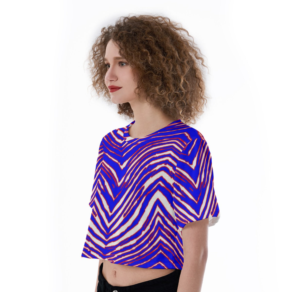 White Smoke Buffalo football Cropped T-Shirt – Red Blue White Zebra Game Day Style