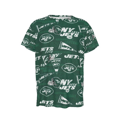 New York Jets Short Sleeve T-Shirt green white football outfit back view