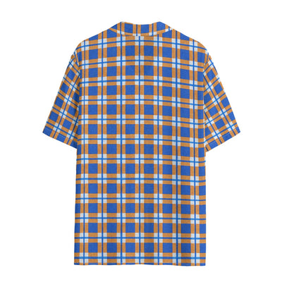 florida gators tartan plaid blue orange women's hawaii shirt | rayon women tartan plaid game day shirt