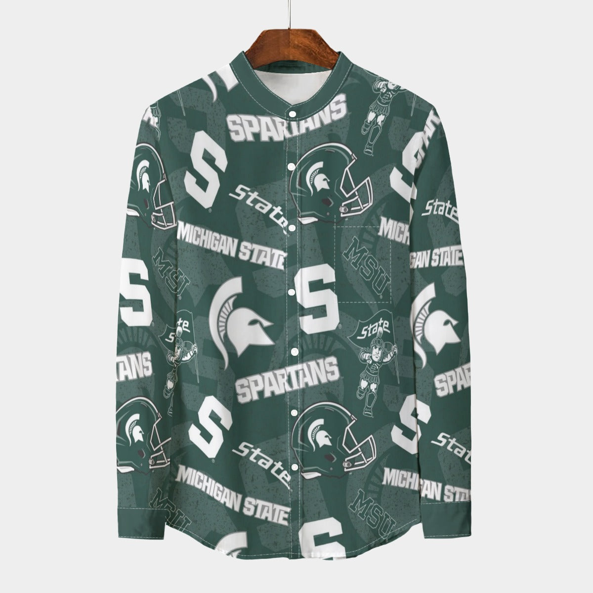 Michigan State Spartans Stand Collar Shirt With Long Sleeve|110GSM Imitation Flax - Big Ten football apparel varsity sportswear product image 1.0