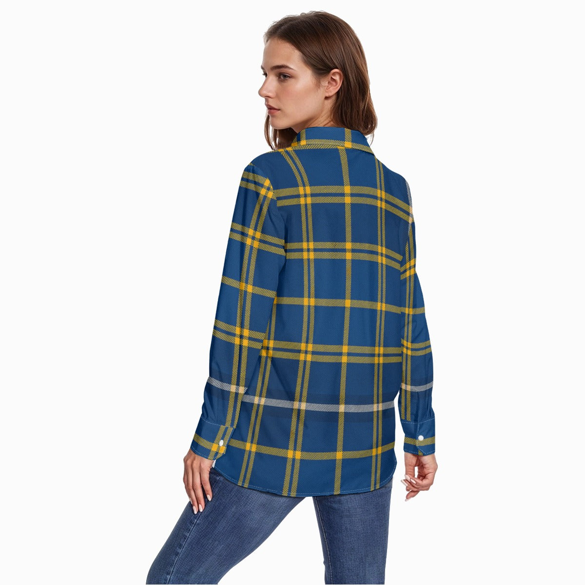 West Virginia Mountaineers Tartan Plaid Blue Gold Women's Comfort Shirt With Button|125GSM Cotton