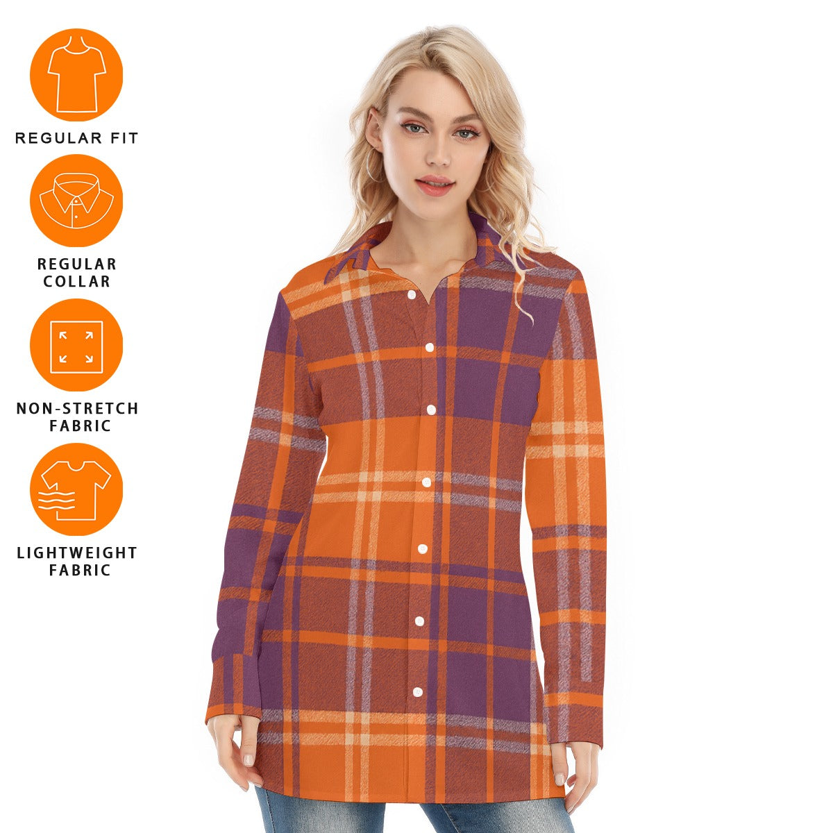 auburn tigers tartan plaid orange navy women's long shirt women tartan plaid game day shirt