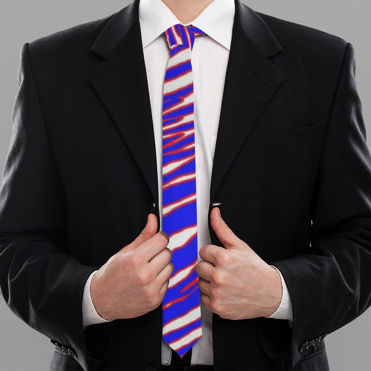 Black Unisex Tie – Red Blue White Zebra Game Day Style