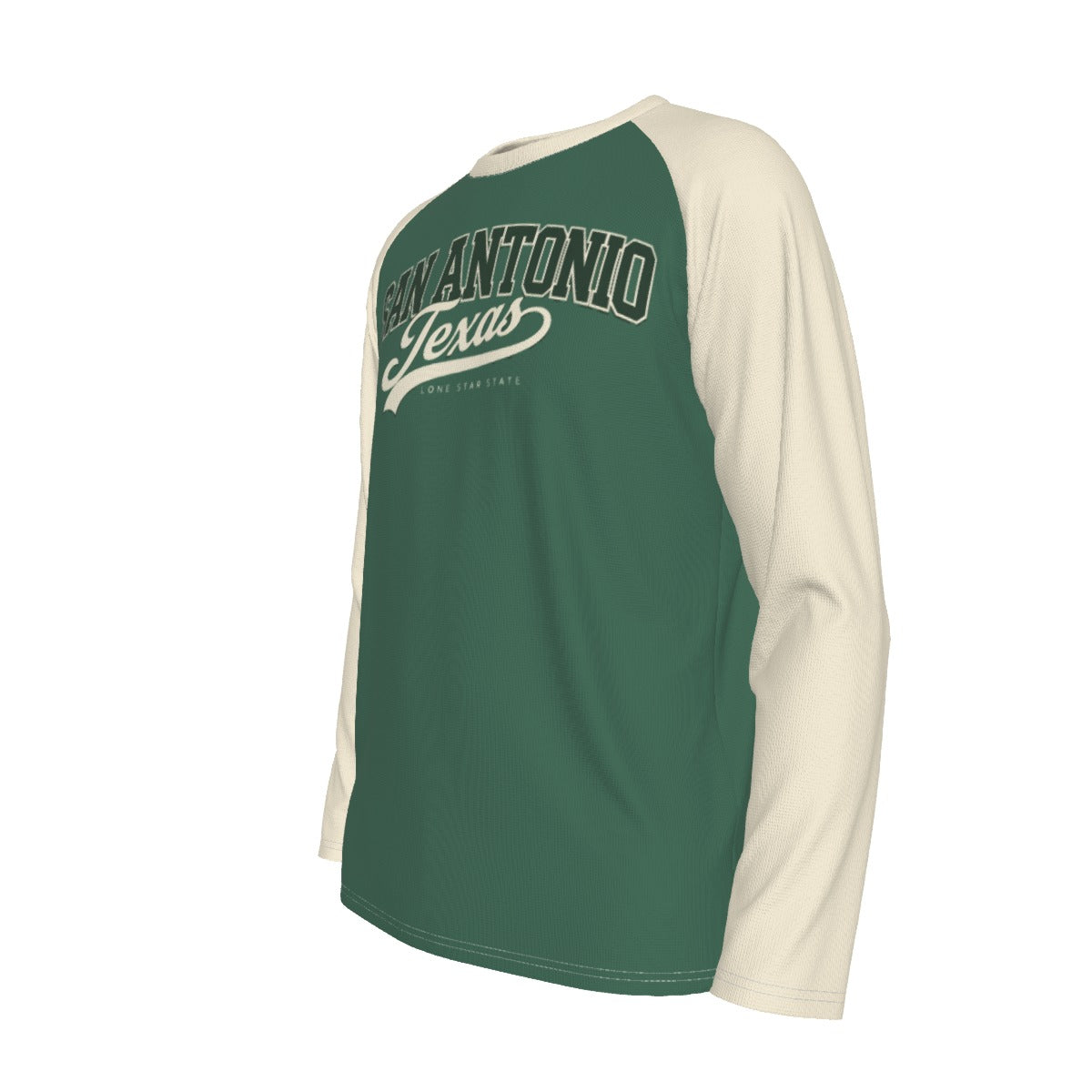 San Antonio Texas Forest Green and Cream Long Sleeve Shirt Men Vintage Varsity Raglan Tee