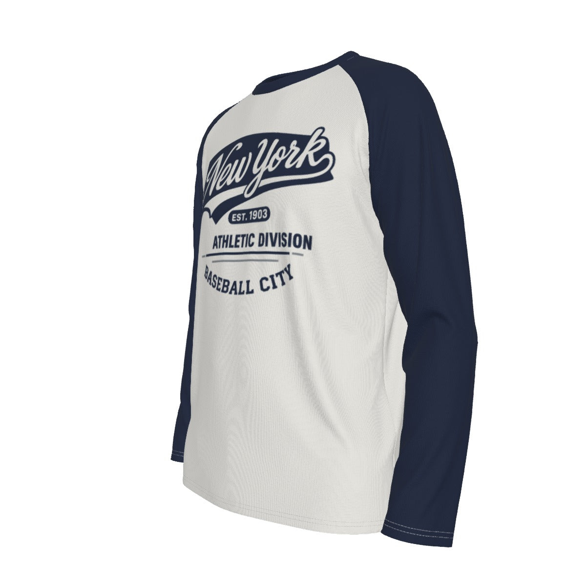 Light Gray New York Baseball City Raglan Long Sleeve Shirt – Navy Blue and White Athletic Varsity Tee Est. 1903