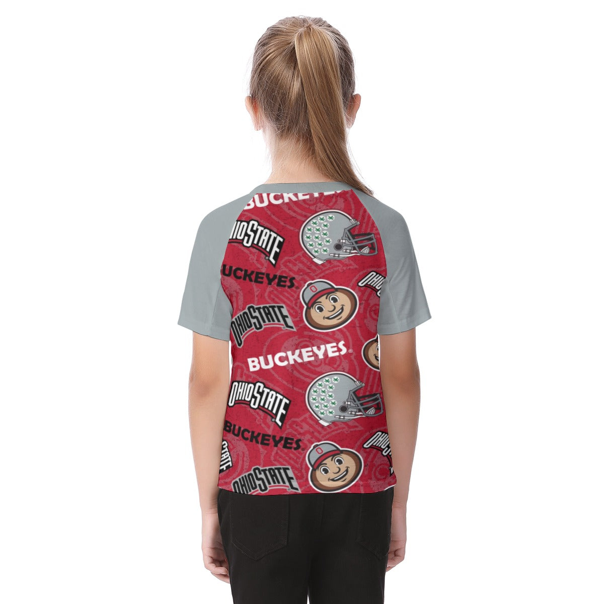 Ohio State Buckeyes Kids Raglan Sleeve T-Shirt – Scarlet and Gray Youth Football Game Day Shirt White game day varsity apparel