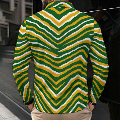 Black Green Bay Football Yellow Green Men’s Long Sleeve Polo Shirt – Game Day Streetwear