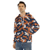 White Smoke Chicago Football Camo Hoodie for Men – Navy Orange Game Day Pullover Sweatshirt | Velvet