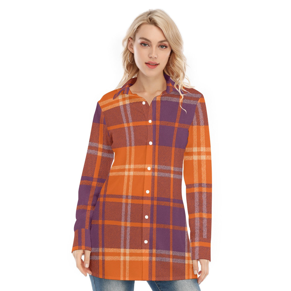 auburn tigers tartan plaid orange navy  women tartan plaid game day shirt