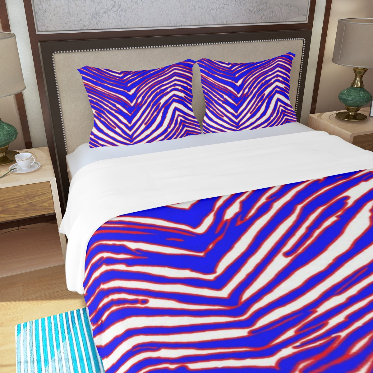 Buffalo football Three Piece Duvet Bedding Set – Red Blue White Zebra Game Day Style