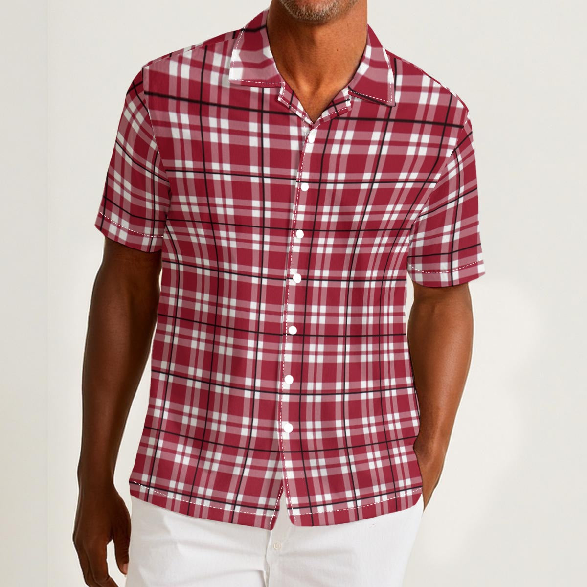 Alabama Football Hawaiian Shirt Men – Crimson Plaid Button Up 115GSM Cotton Poplin – football shirt, breathable comfort wear, image 1.0