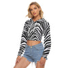 White Smoke Las Vegas Football Zebra Women's Crop Top Hoodie|Velvet – Black and White Game Day Streetwear