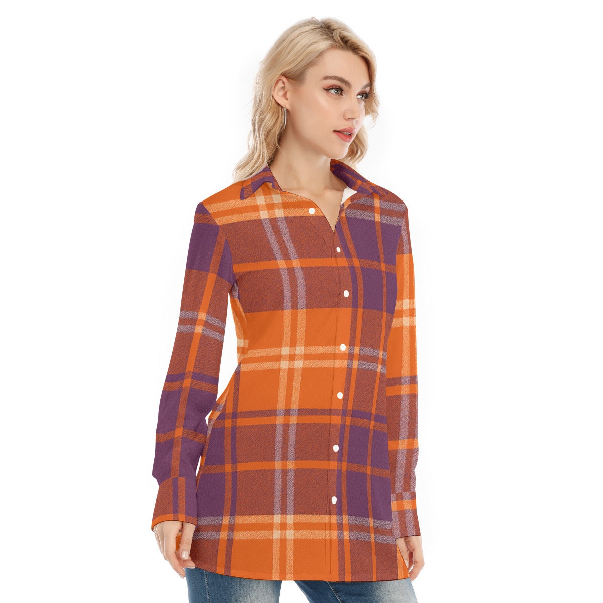 auburn tigers tartan plaid orange navy  women tartan plaid game day shirt
