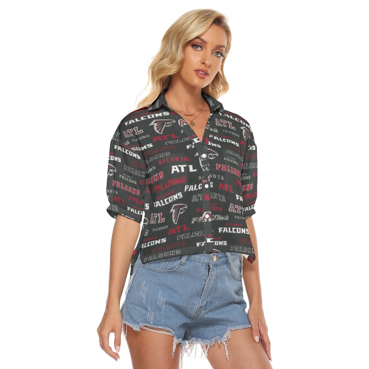 atlanta-falcons-womens-v-neck-shirts red black football outfit detail
