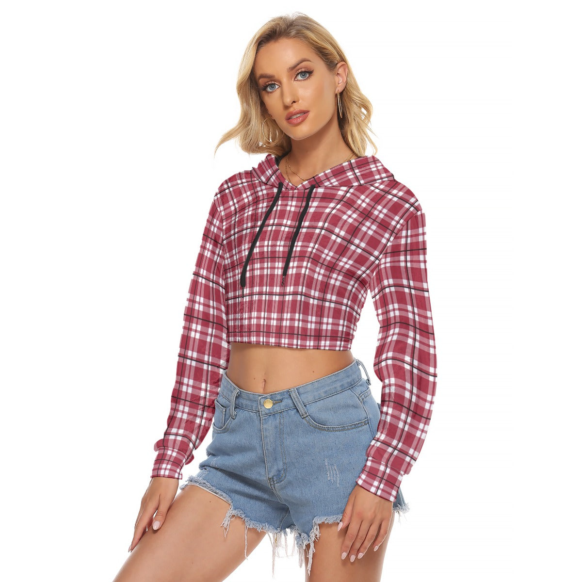 Alabama Crimson Tide Tartan Plaid Crimson White Women's Crop Top Hoodie|Velvet