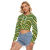 White Smoke Green Bay fotball zebra yellow green Women's Crop Top Hoodie|Velvet