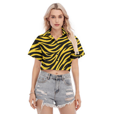 Pittsburgh Football Yellow Black Zebra Women's Cropped Shirt – sportswear style, breathable comfort wear, image 1.0