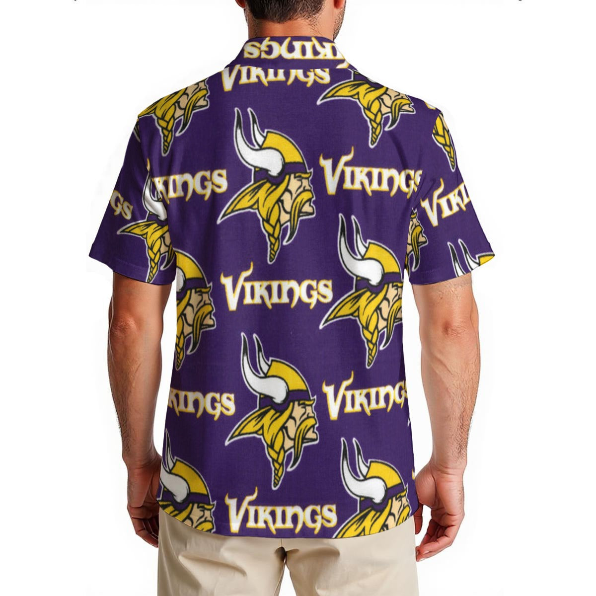 minnesota-vikings-mens-hawaiian-shirt-150gsm purple gold football outfit detail