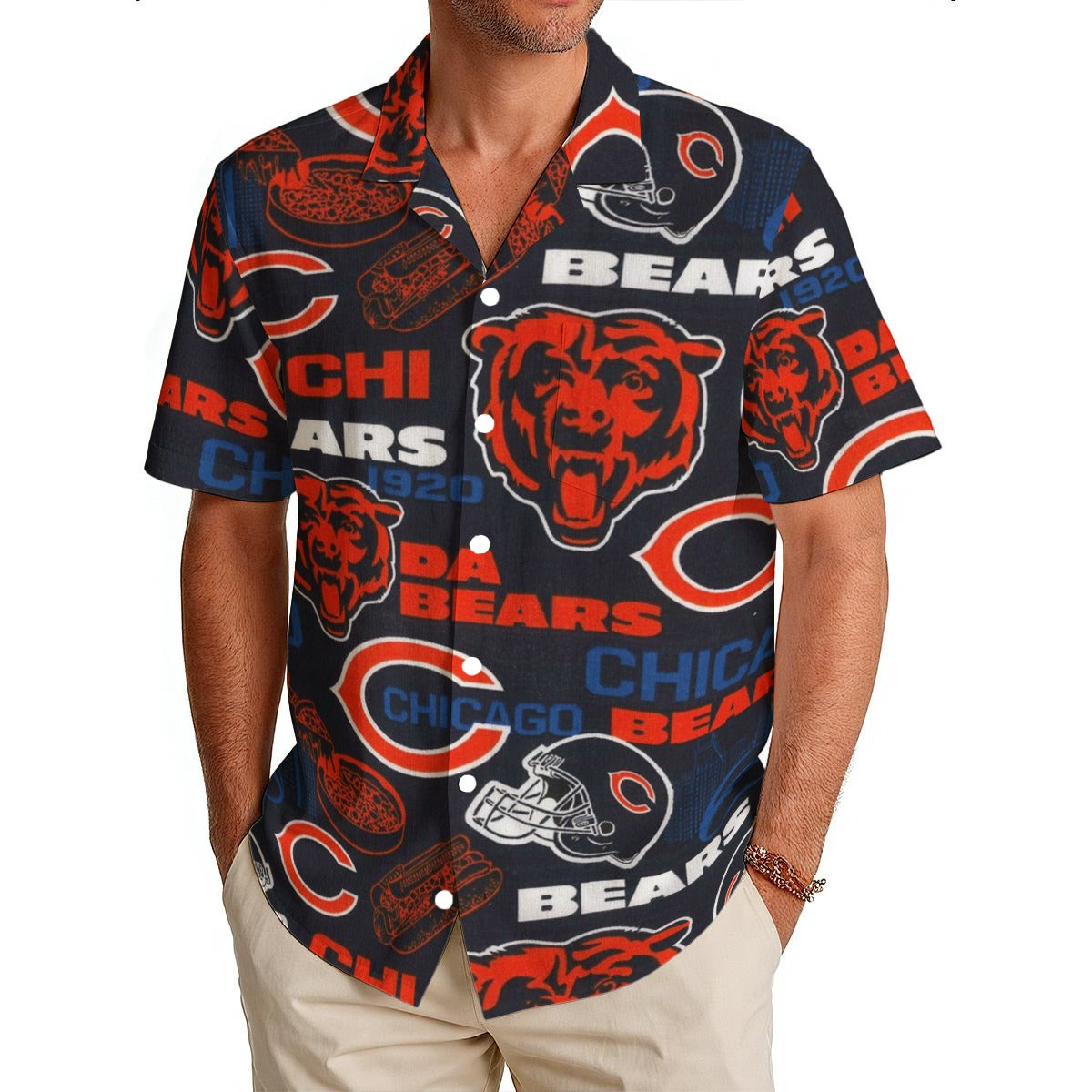 Chicago Bears Men's Hawaiian Shirt|150GSM – sportswear style, casual fan outfit, image 865