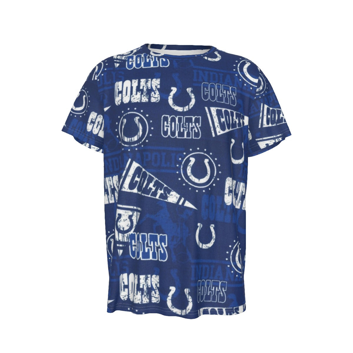 Indianapolis Colts Men's Round Neck Short Sleeve T-Shirt blue white football outfit back view
