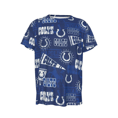 Indianapolis Colts Men's Round Neck Short Sleeve T-Shirt blue white football outfit back view
