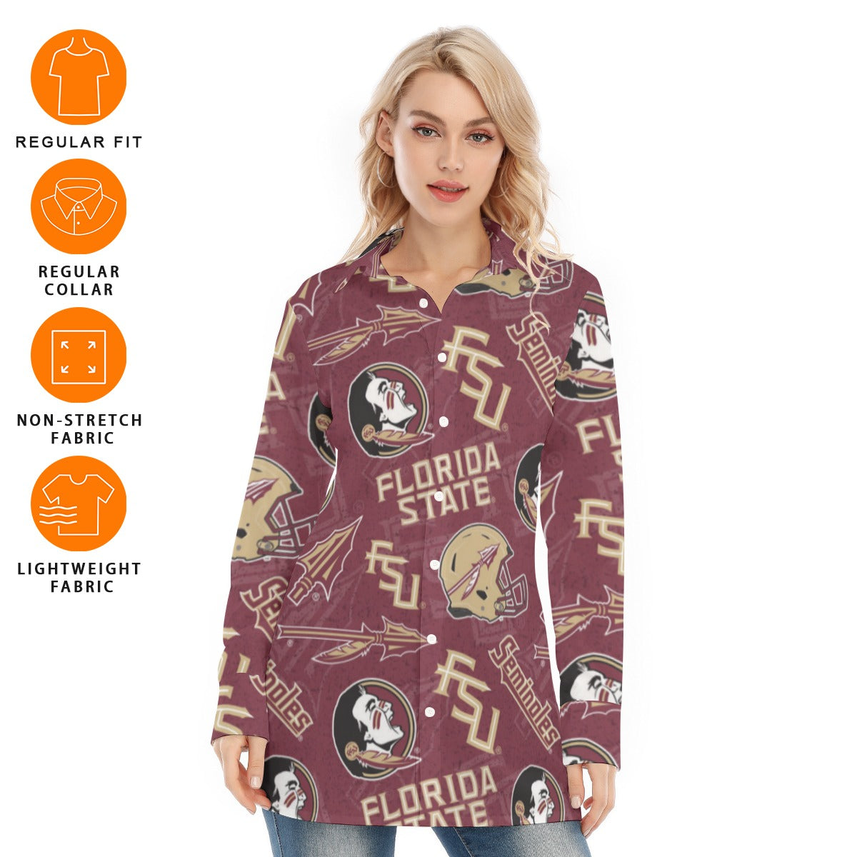Florida State Seminoles Women's Long Shirt - ACC football apparel varsity sportswear product image 6.0