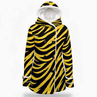 White Smoke Pittsburgh Football Yellow Black Zebra Women's Hooded Double-Breasted Winter Coat With Fleece