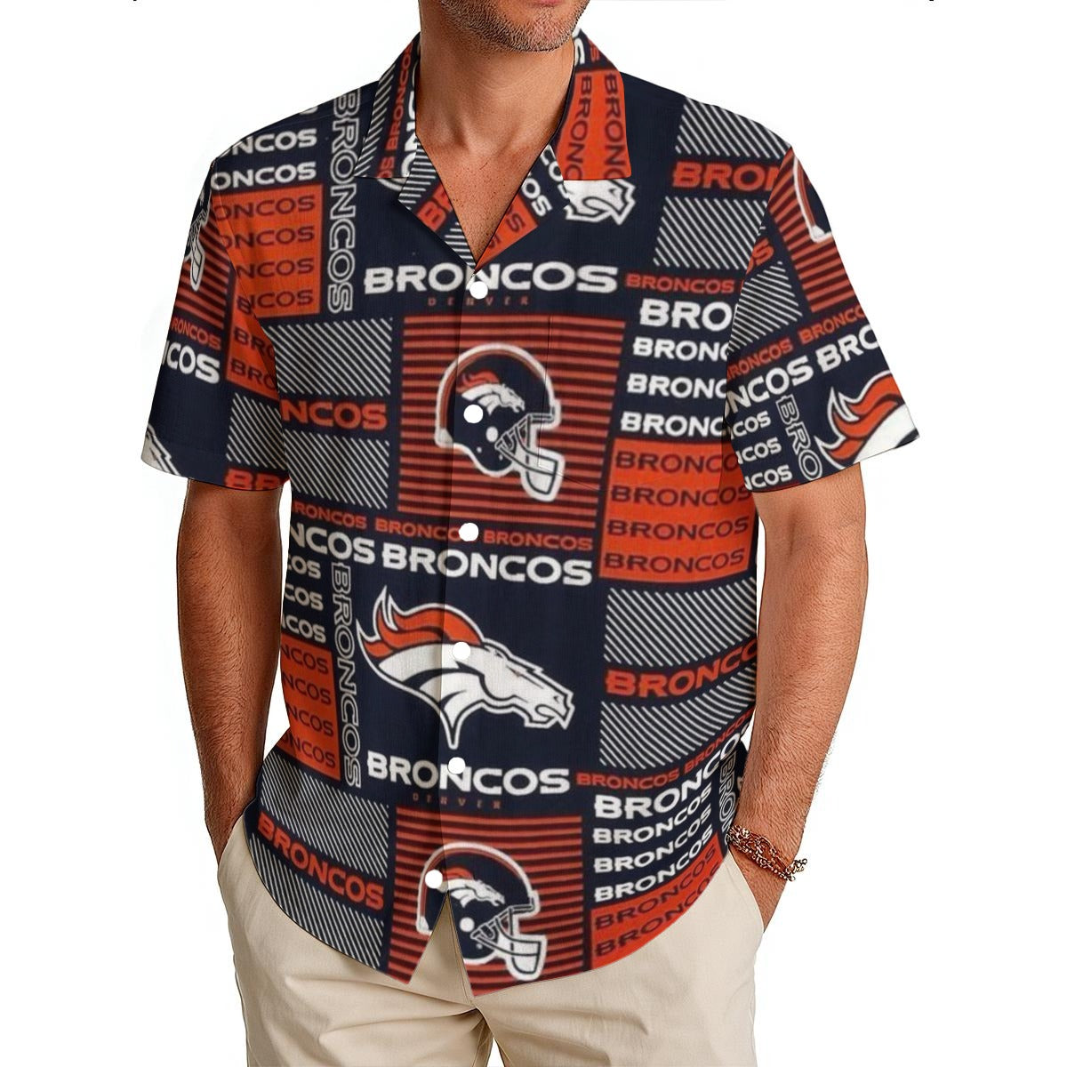 Denver Broncos  Men's Hawaiian Shirt|150GSM – lightweight game day shirt, sportswear style, image 1197