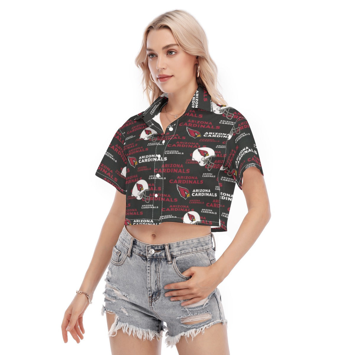 arizona-cardinals-womens-cropped-shirt red white football outfit fabric close-up
